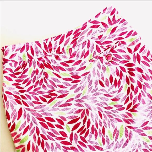 EP PRO Pink White Floral Abstract Pattern Print Button Mini Skirt 4 Pockets Slit - Picture 12 of 13